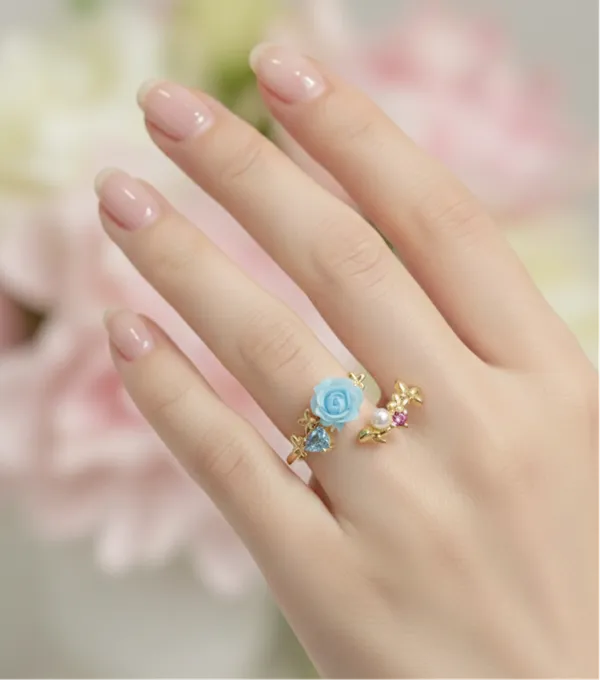 Light_Blue_And_Gold_Sky_Blue_Rose_Petal_Ring_For_Women